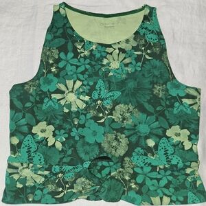 Aerie Green Floral and Butterfly Athletic Top XL